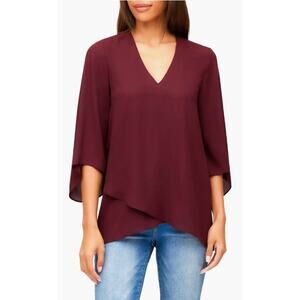 Karen Kane Asymmetrical Crepe Top Women's Size Medium Burgundy
